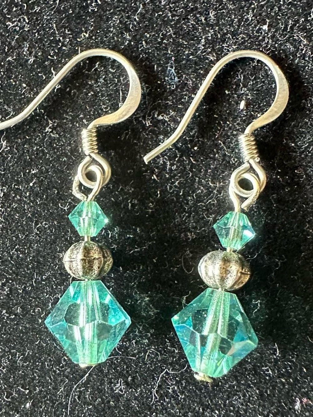 Vintage blue and silver bead dangly earrings.
